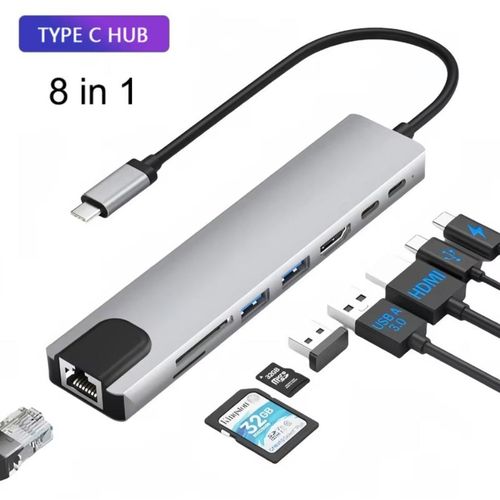 USB HUB 8 in 1 Usb Type C to Ethernet Rj45 Lan